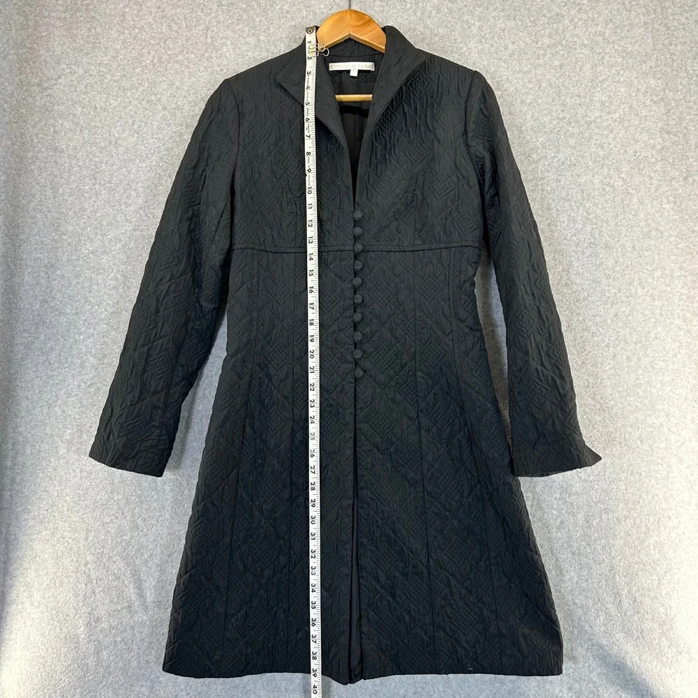 Christie‎ de la Rue Black Quilted Button Front Midi Coat Womens Size 2